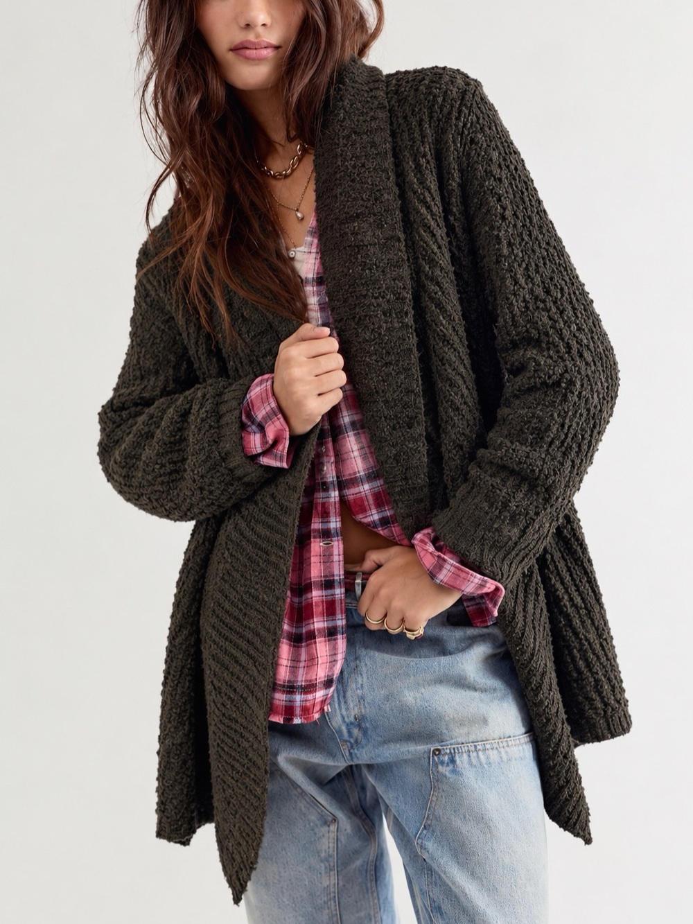 364. Joe Fresh Open Front Cardigan in Brown Size Medium Like New